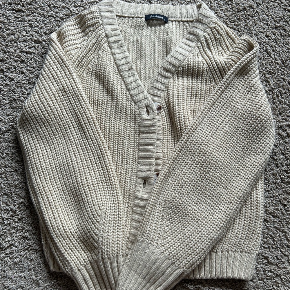 Amazon Beige Knit Cardigan Sweater